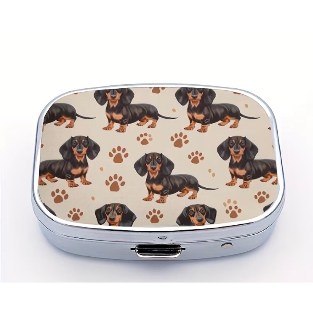 Dachshund Pill Box Unisex Small Cream New Dog Print Case